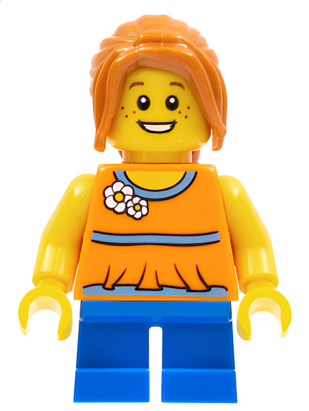 Минифигурка Lego Girl, Blue Short Legs, Dark Orange Hair Ponytail Long with Side Bangs twn238 U